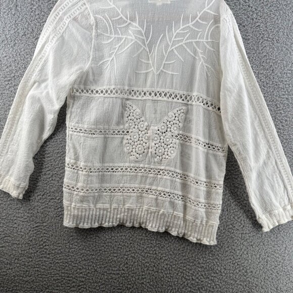 Orange Creek  Lace Shirt Zipper Front & Crochet Detailing  White Size Small - Picture 2 of 7